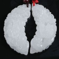 男女款情侣吊坠饰品 A货天然羊脂级白玉龙凤月牙吉祥挂件 
